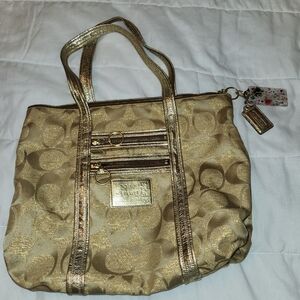 COACH POPPY SIGNATURE Gold Metallic Tote